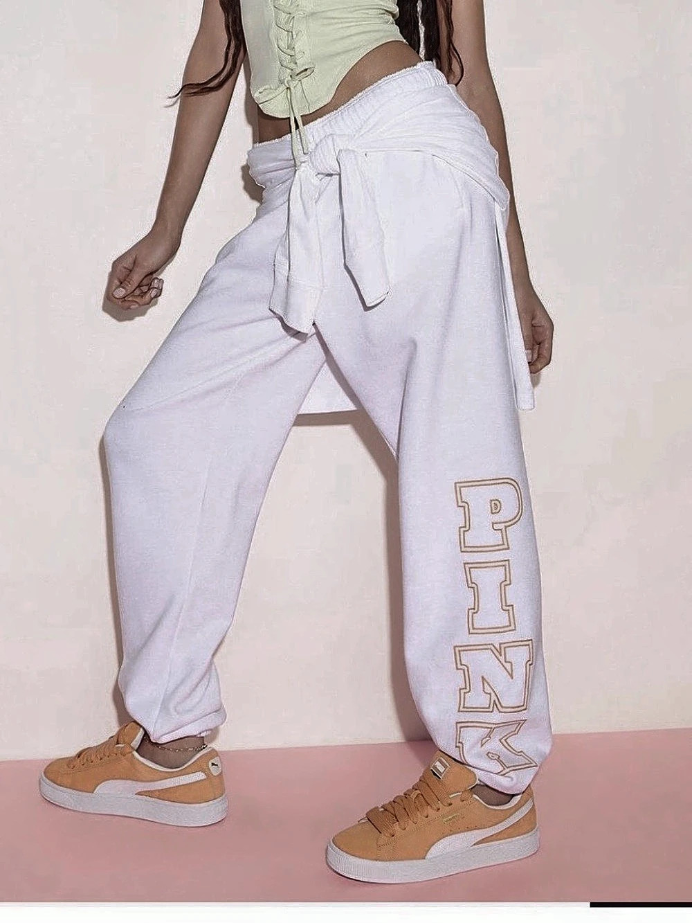 Victoria's Secret PINK Classic Campus Jogger White Medium NWT